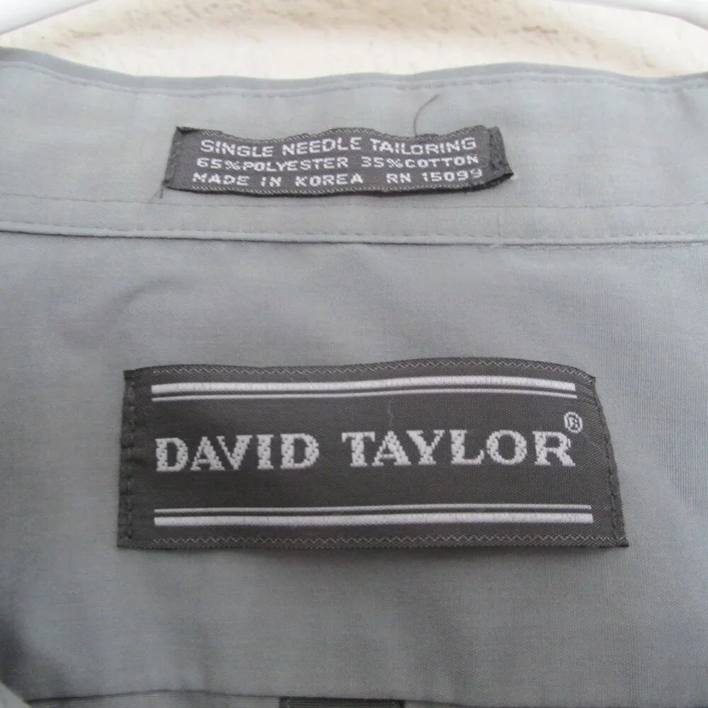 David Taylor Button Down Shirt Mens Size 17.5 34/35 Dark Gray Long Sleeve Collar